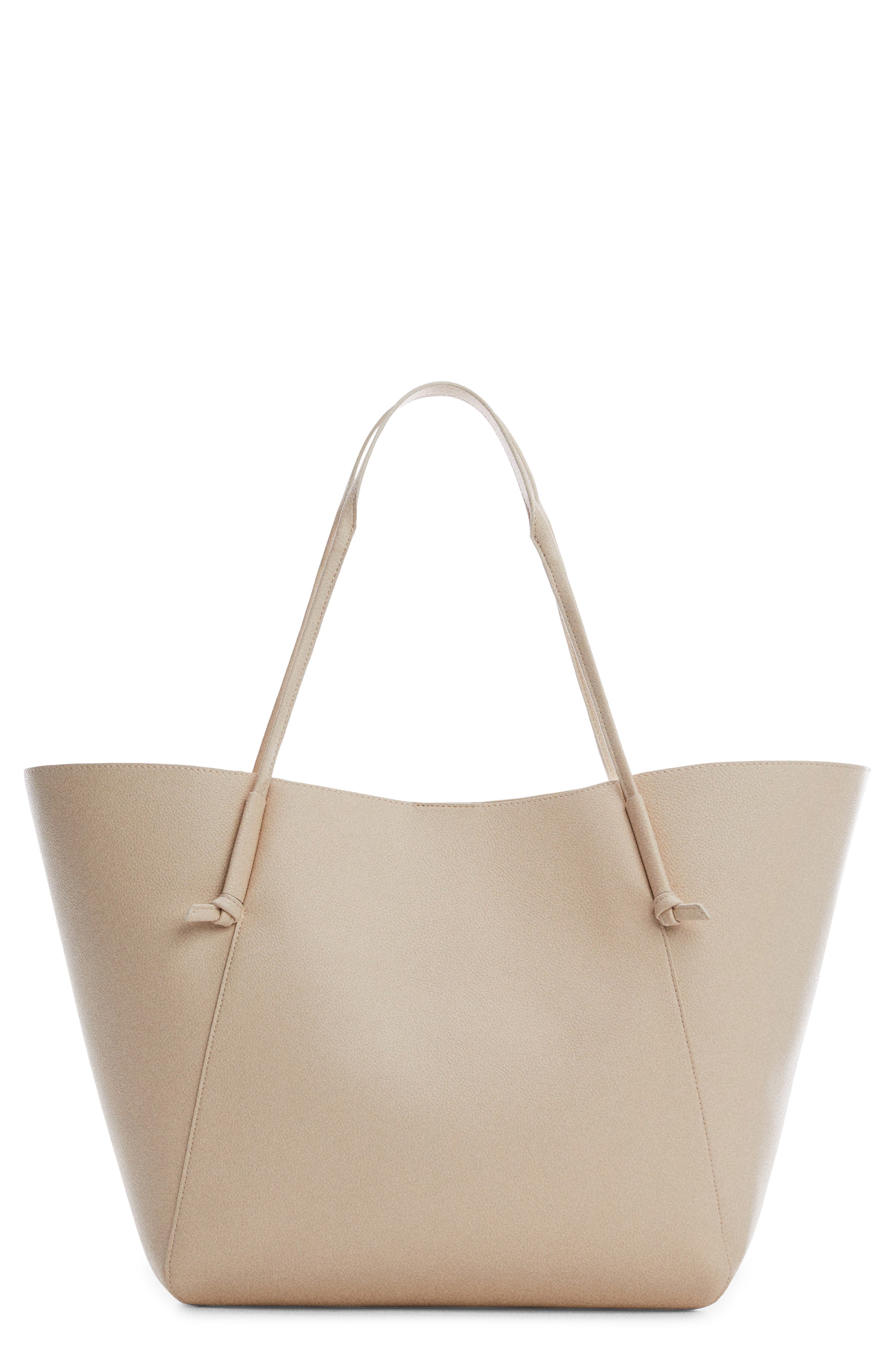 MANGO Knot Handle Faux Leather Shopper Bag, Main, color, 