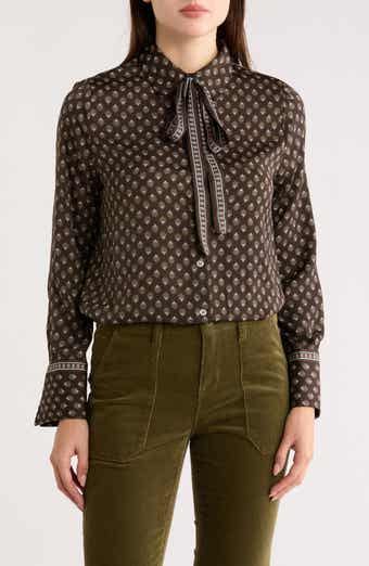 Satin Tie Neck Button-Up Shirt