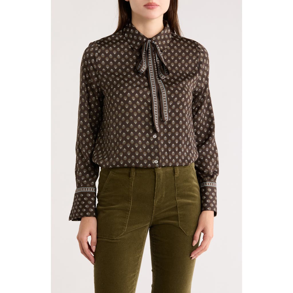 Max Studio Satin Tie Neck Button-up Shirt In Multi