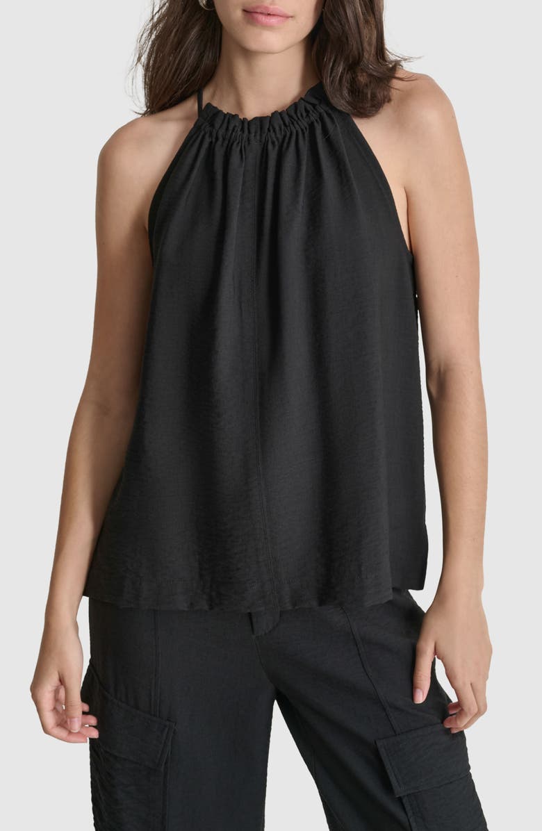 DKNY Sleeveless Halter Neck Crinkle Top, Main, color, 