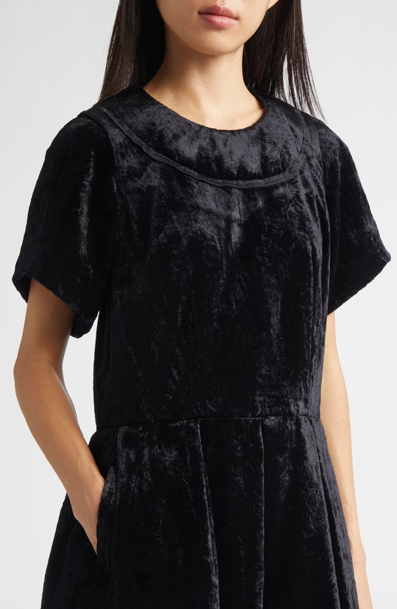 Comme des Garçons Comme des Garçons Pleated Crushed Velvet A-Line Dress, Alternate, color, Black