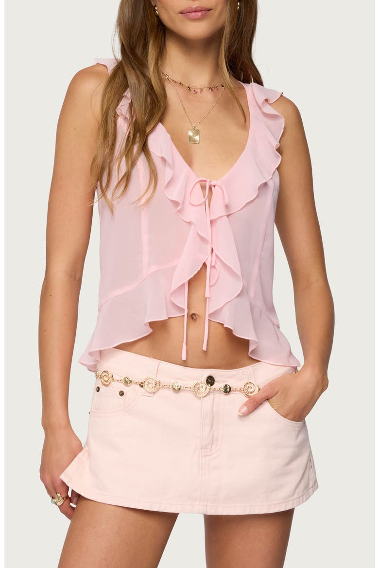 Roxan Ruffle Chiffon Tie Front Sleeveless Top, Main, color, LIGHT-PINK