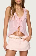EDIKTED Roxan Ruffle Chiffon Tie Front Sleeveless Top