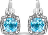 Haus of Brilliance Sterling Silver Cushion Cut Blue Topaz and Diamond Accent Geometric Dangle Earrings
