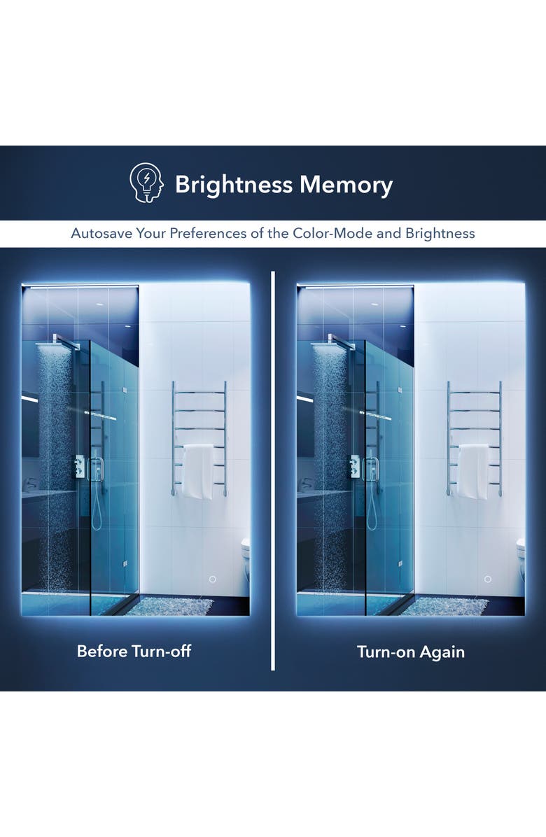 JONATHAN Y Nora Rectangular Frameless Antifog Back-Lit Wall Bathroom Vanity Mirror with Smart Touch, Alternate, color, 