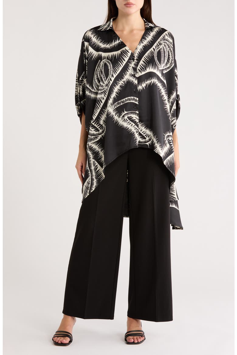 Oversize High-Low Button-Up Top, Main, color, BLACK