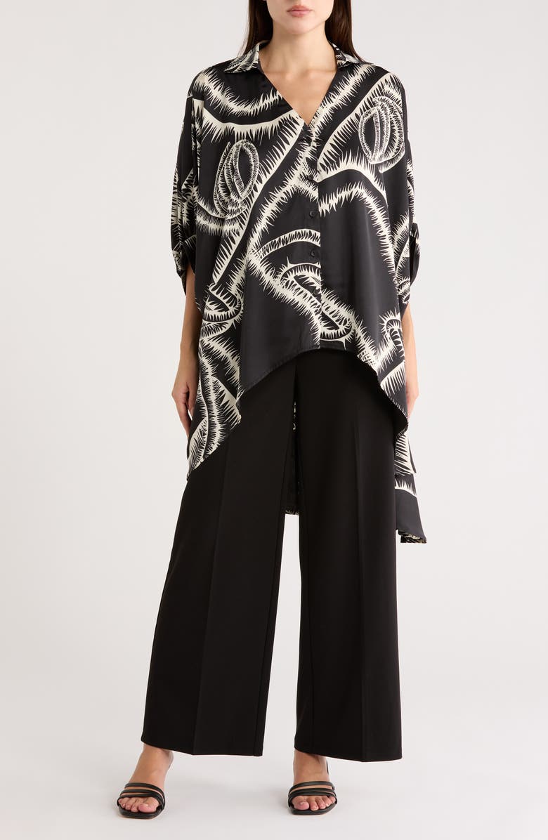 PATRIZIA LUCA Oversize High-Low Button-Up Top, Main, color, Black