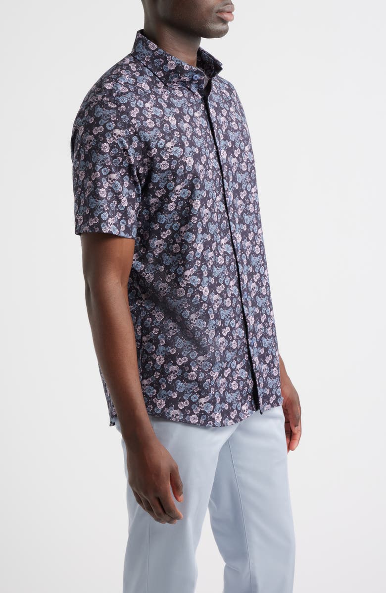 Stone Rose Summer Crush Skulls Short Sleeve Button-Up Shirt, Alternate, color,