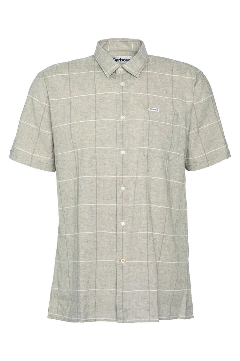 Swaledale Check Short Sleeve Linen & Cotton Button-Up Shirt, Alternate, color, OLIVE