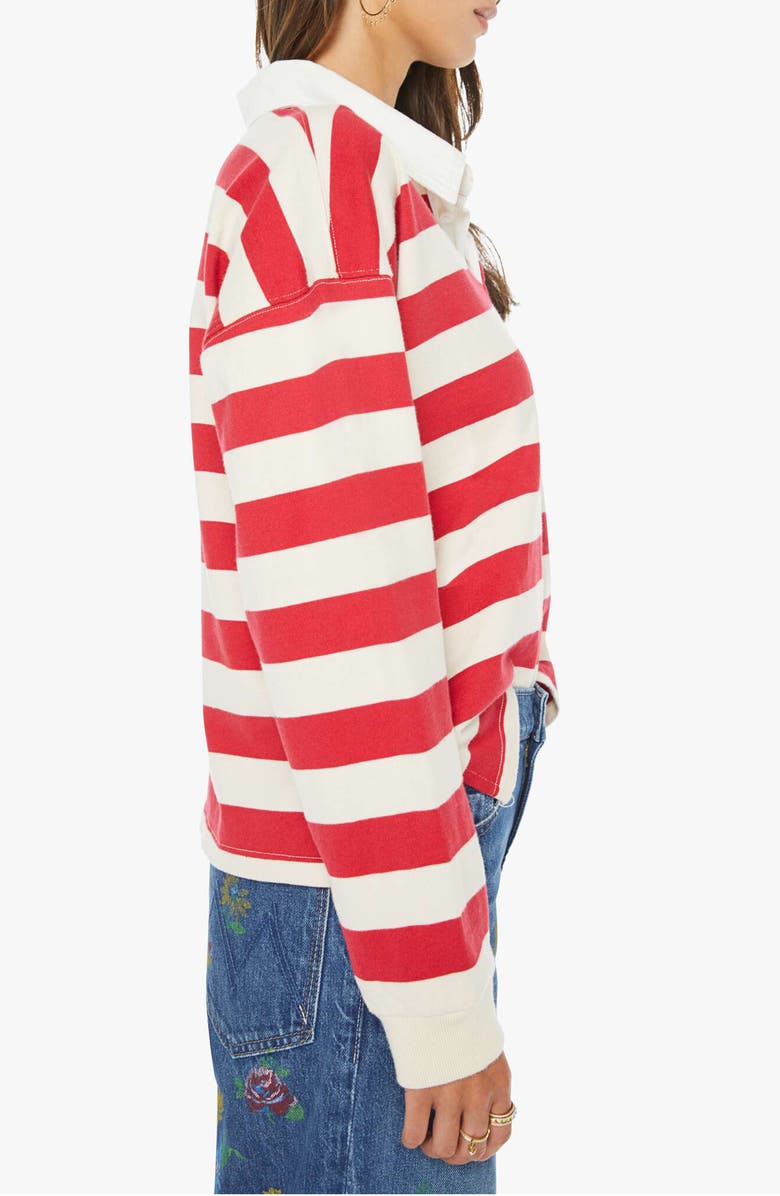 MOTHER The Boxy Match Stripe Cotton Rugby Shirt, Alternate, color, Tango Red