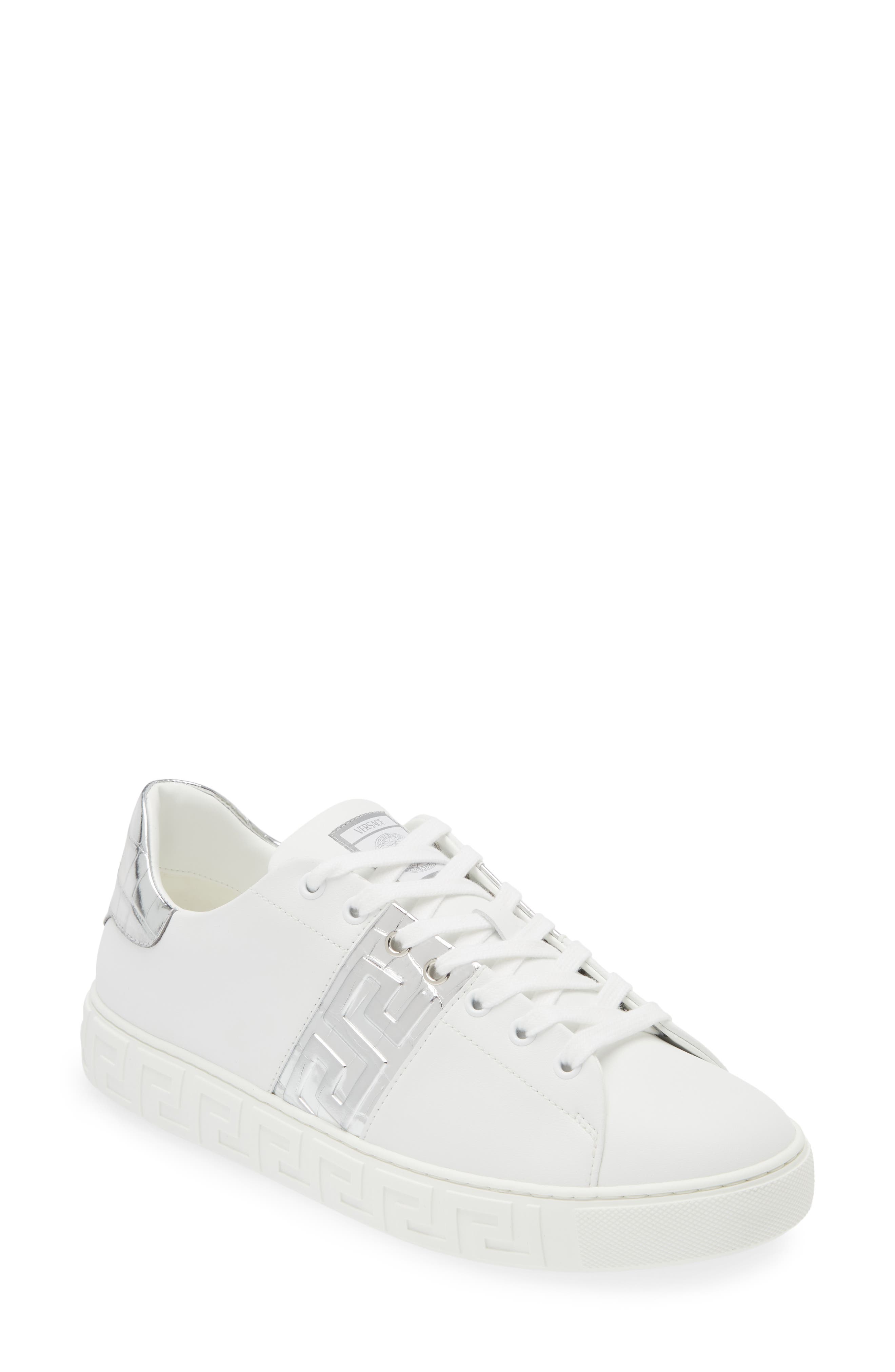 Versace Greca Croc Embossed Panel Sneaker, Main, color, 