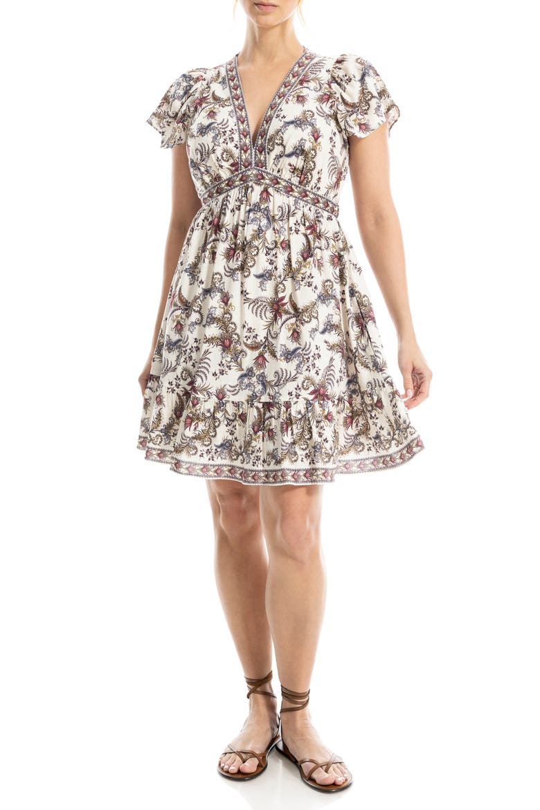 Flutter Sleeve Dress, Main, color, IVORY VINTAGE CHINTZ