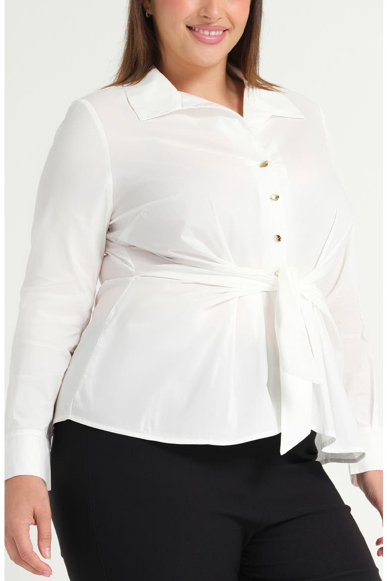 Leo Tie Front Cotton Button-Up Top, Alternate, color, MILK