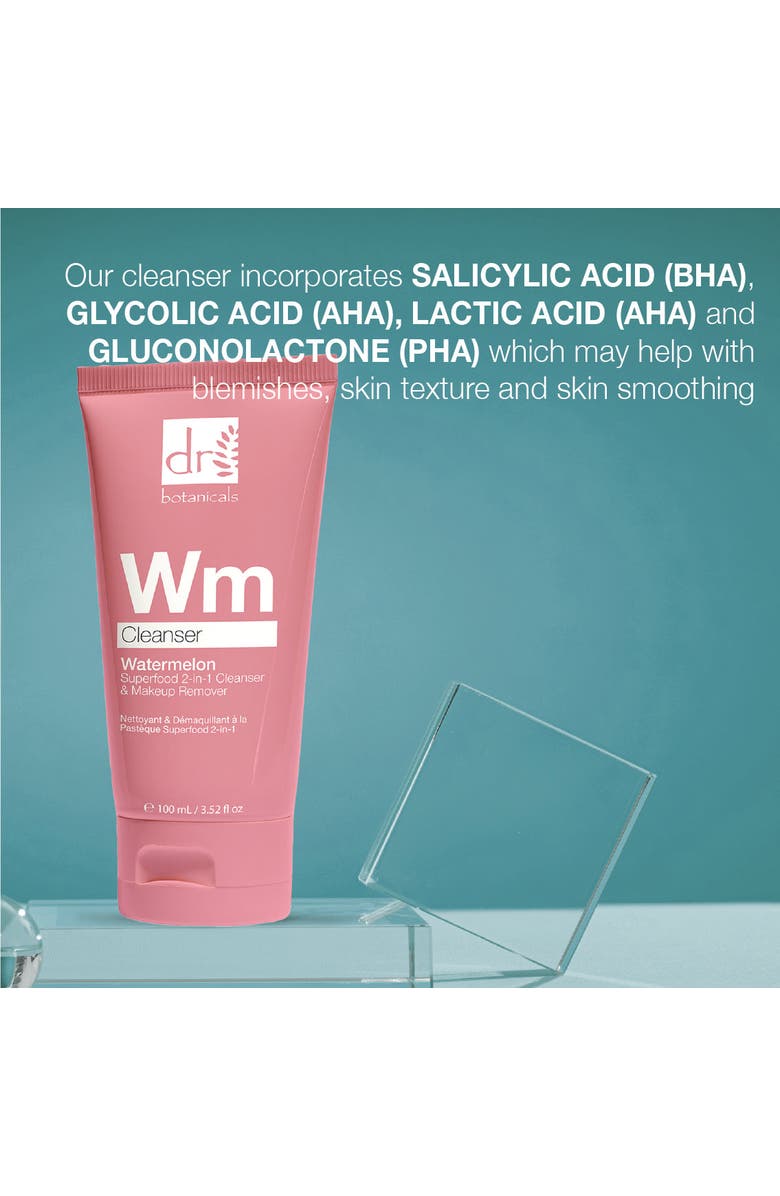 DR BOTANICALS Watermelon Superfood 2-in-1 Cleanser and Makeup Remover, Alternate, color, White