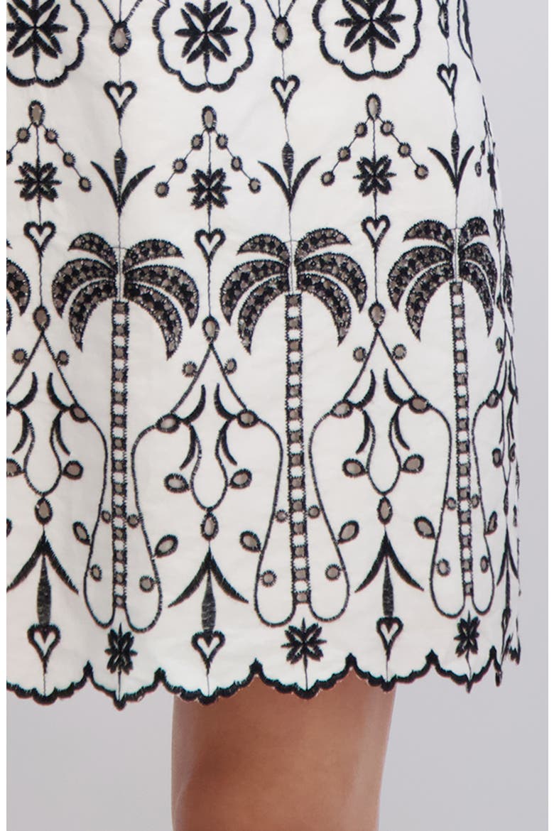 Embroidered Eyelet Sleeveless Cotton Shift Dress, Alternate, color, WHITE BLACK