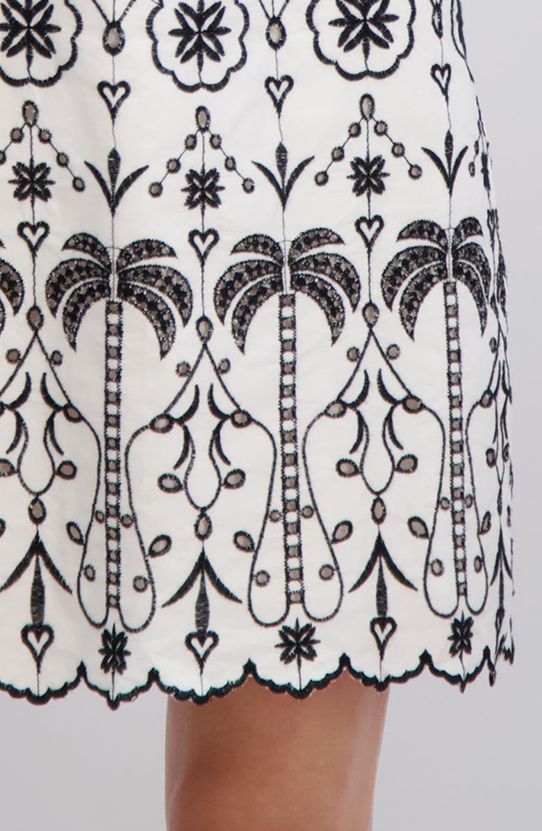 London Times Embroidered Eyelet Sleeveless Cotton Shift Dress, Alternate, color, White Black