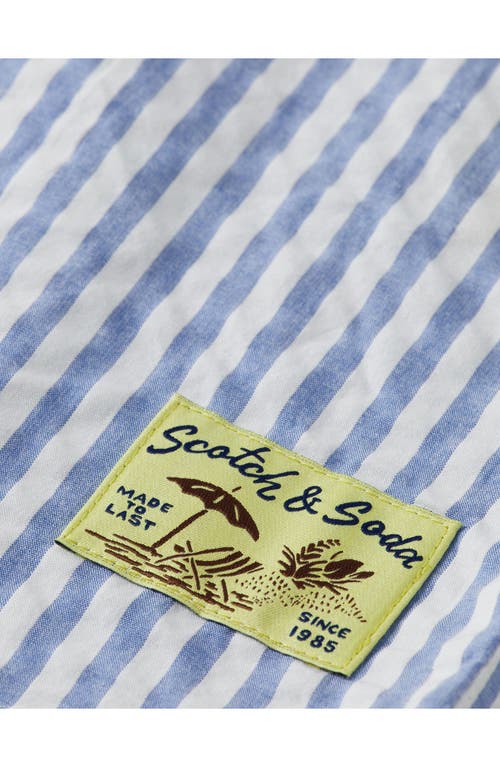 Scotch & Soda Kids' Stripe Cotton Button-up Shirt In Blue
