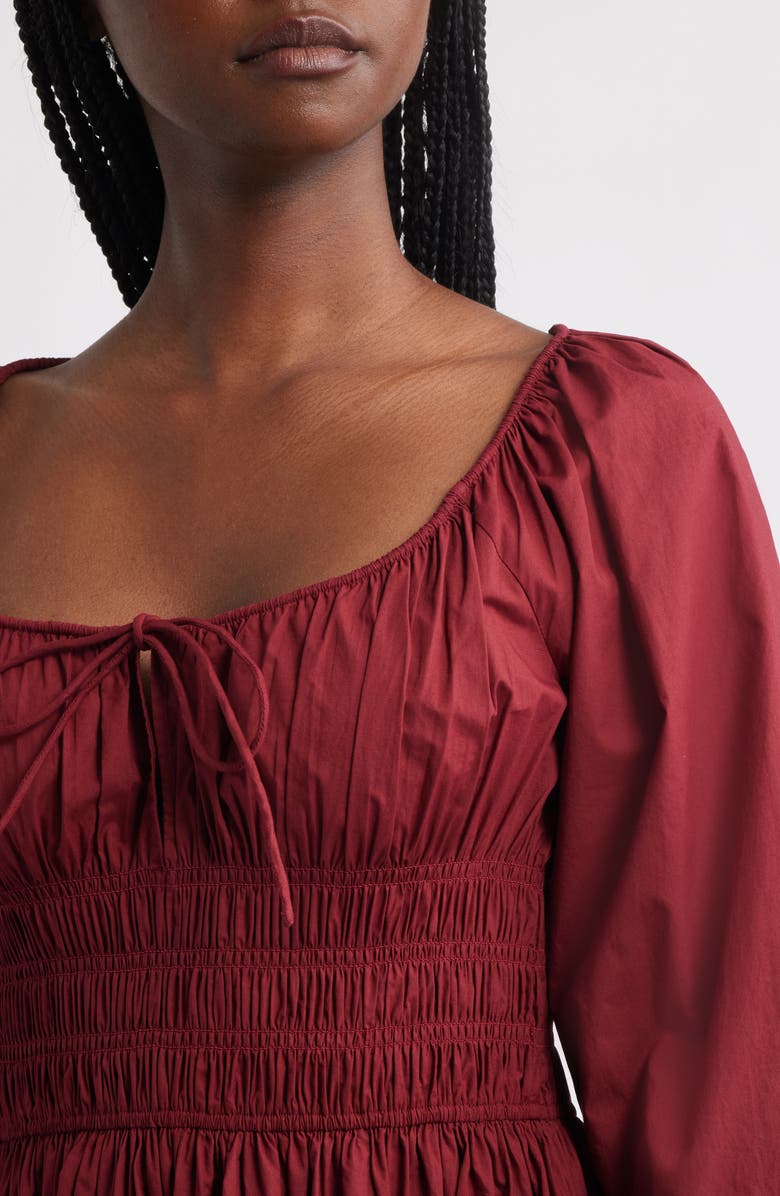 DÔEN Quintessa Shirred Organic Cotton Maxi Dress, Alternate, color, Deep Crimson