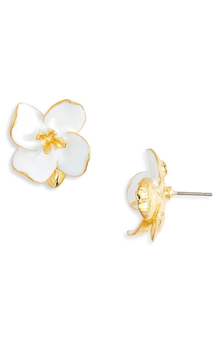 Kenneth Jay Lane Enamel Flower Earrings, Main, color, White