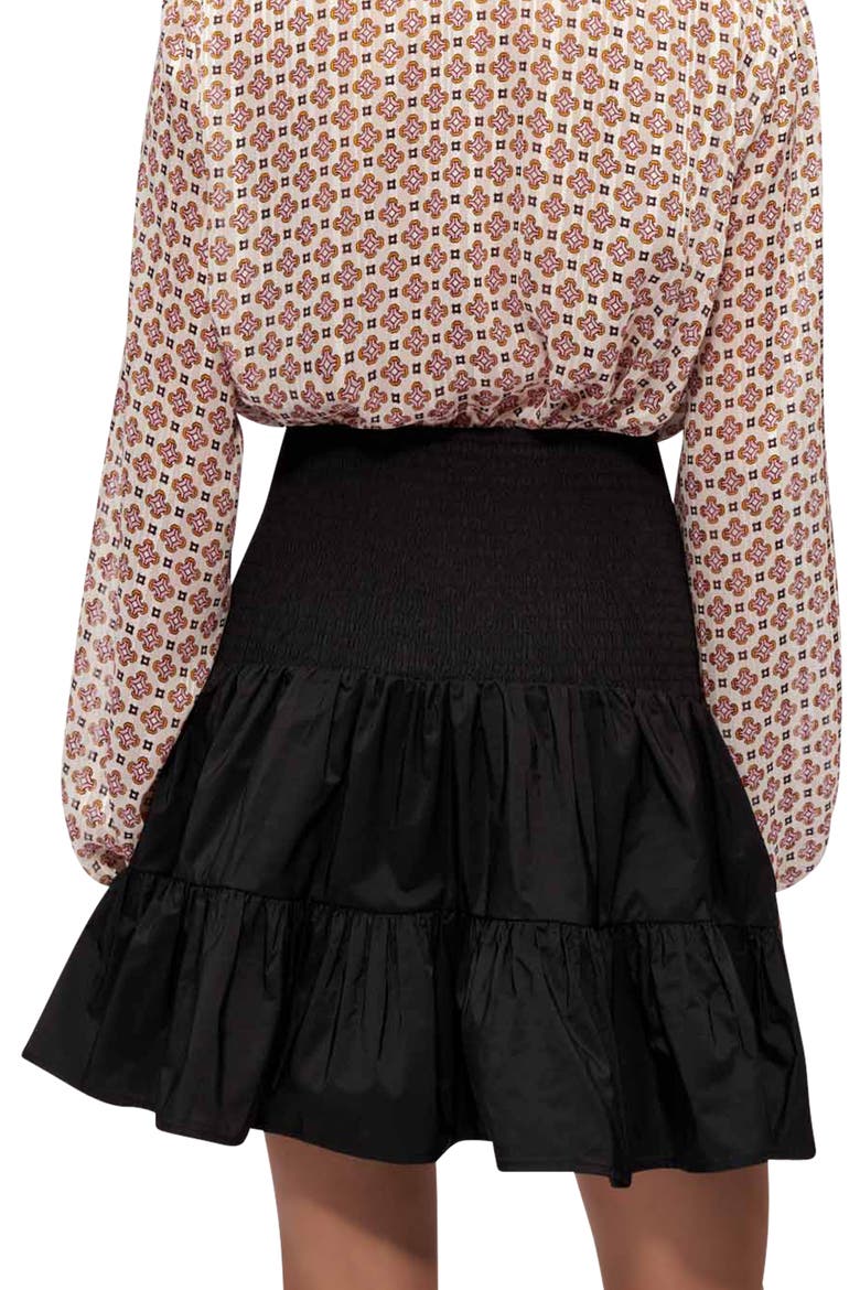 Smocked Satin Skirt, Alternate, color, BLACK