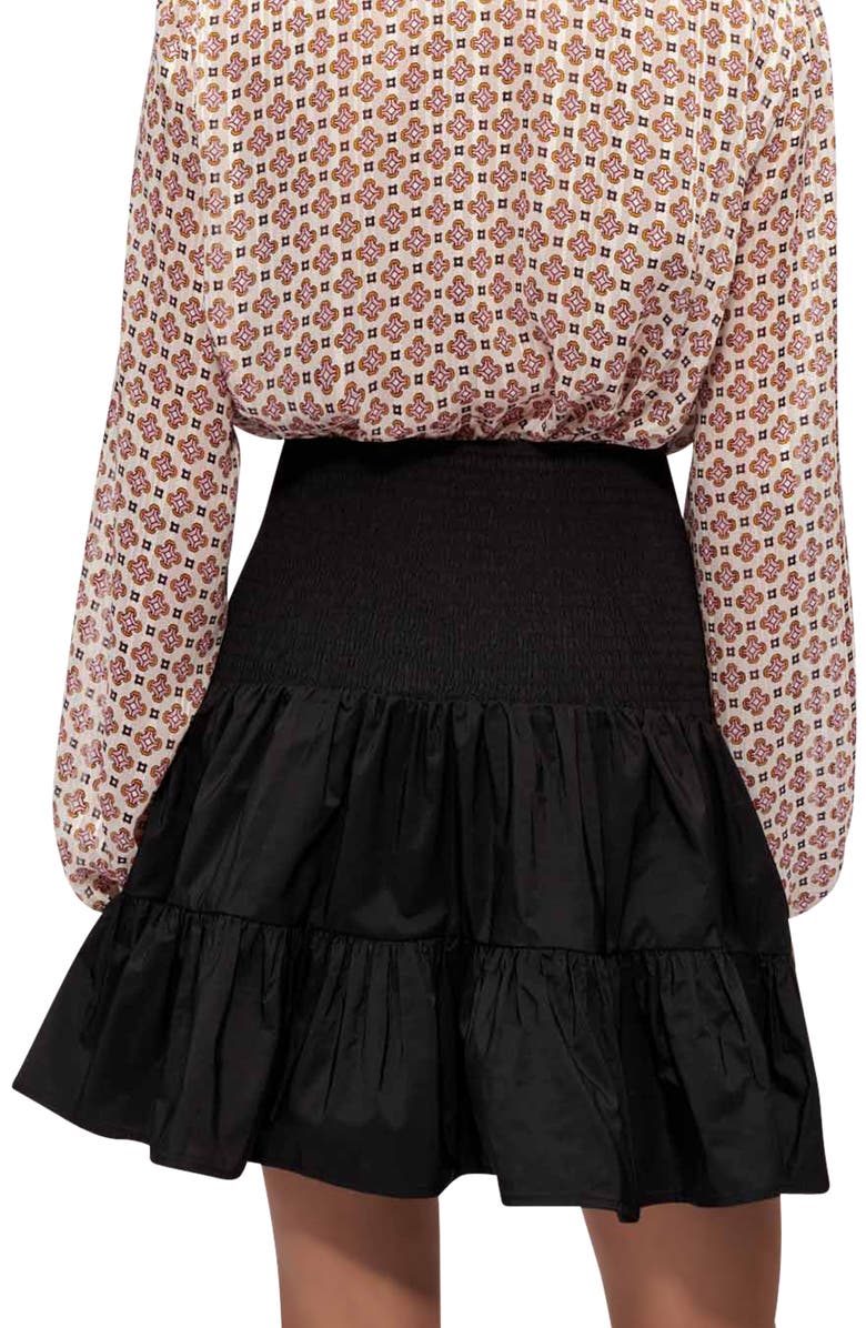 maje Smocked Satin Skirt, Alternate, color,