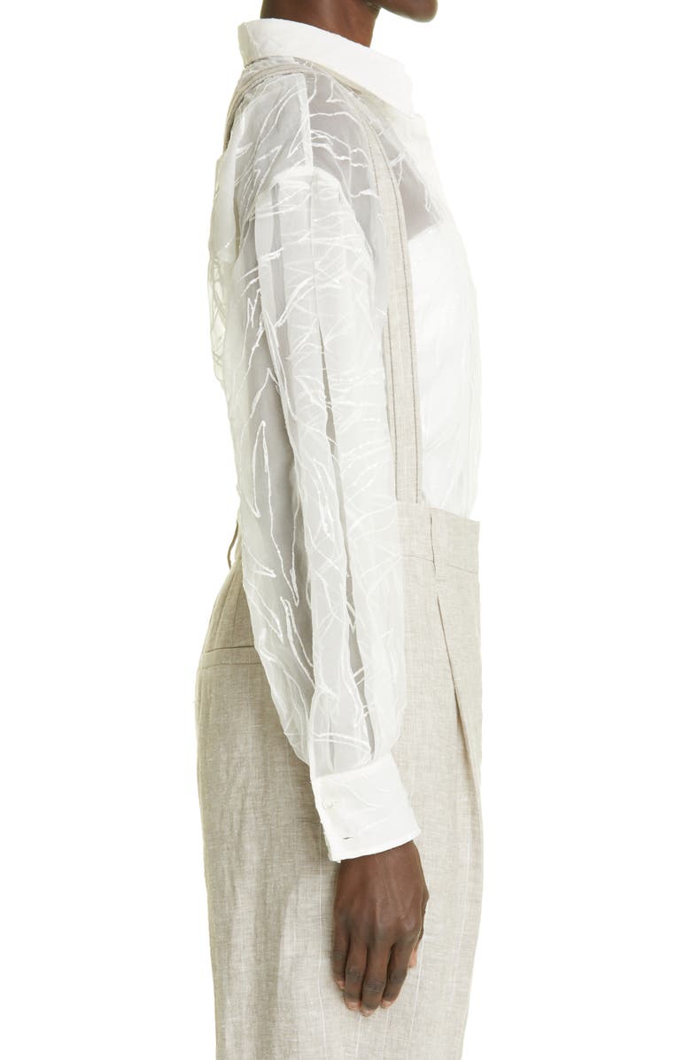 Brunello Cucinelli Embroidered Crispy Silk Chiffon Blouse, Alternate, color,