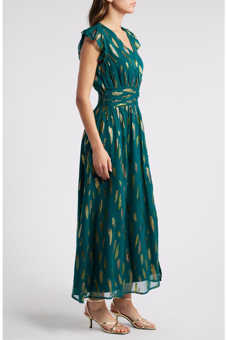 Jennsen Metallic Flutter Sleeve Maxi Dress, Alternate, color, TEAL