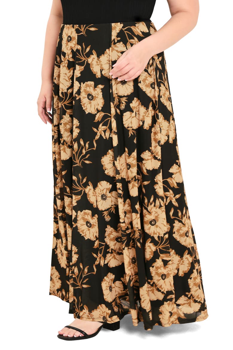 Floral Mesh Maxi Skirt, Alternate, color, BLACK