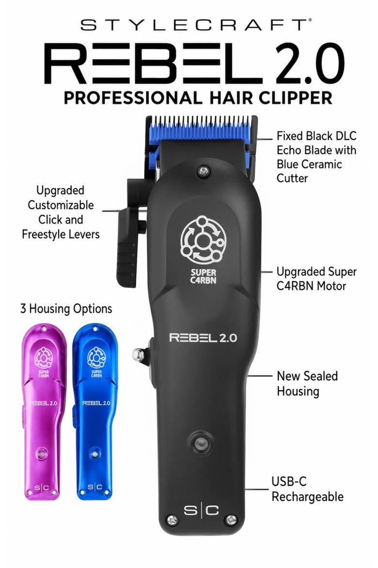 Rebel 2.0 Professional Cordless Hair Clipper, Alternate, color, Black