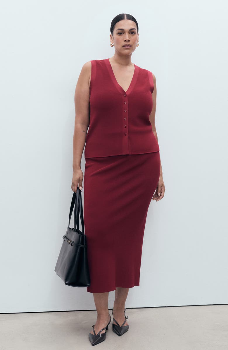 MANGO Knit Midi Skirt, Alternate, color, Wine