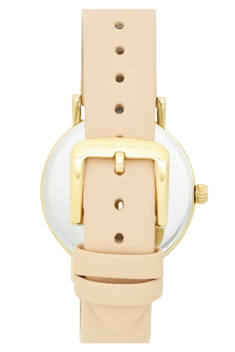 'metro' round leather strap watch, 34mm, Alternate, color, GOLD/ BEIGE