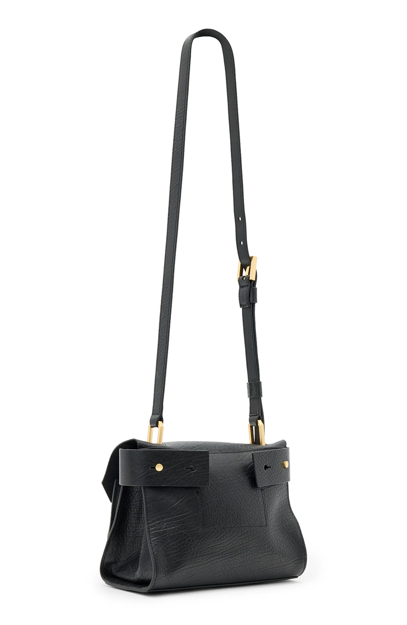 AllSaints Mini Ursa Leather Crossbody Bag, Alternate, color, Black