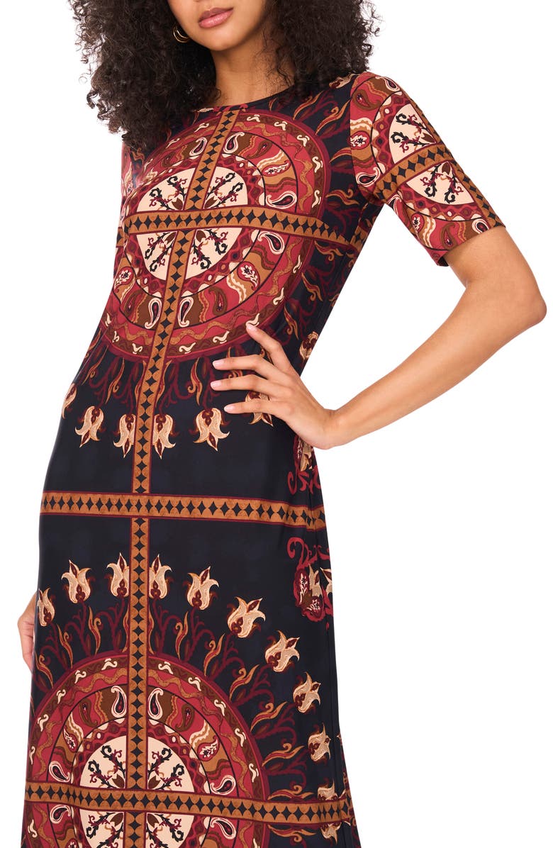 Vince Camuto Placement Print Stretch Jersey Midi Dress, Alternate, color, Classic Navy