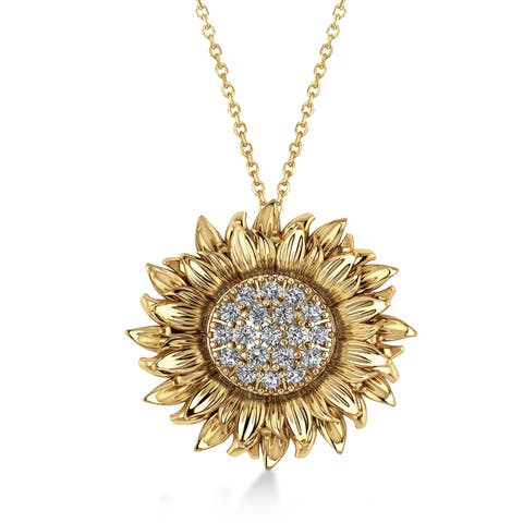 Sunflower Diamond Pendant Necklace 14k