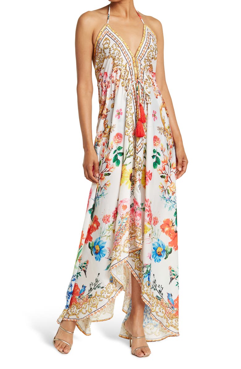 RANEES Floral Print Halter Cover-Up Dress, Main, color, White