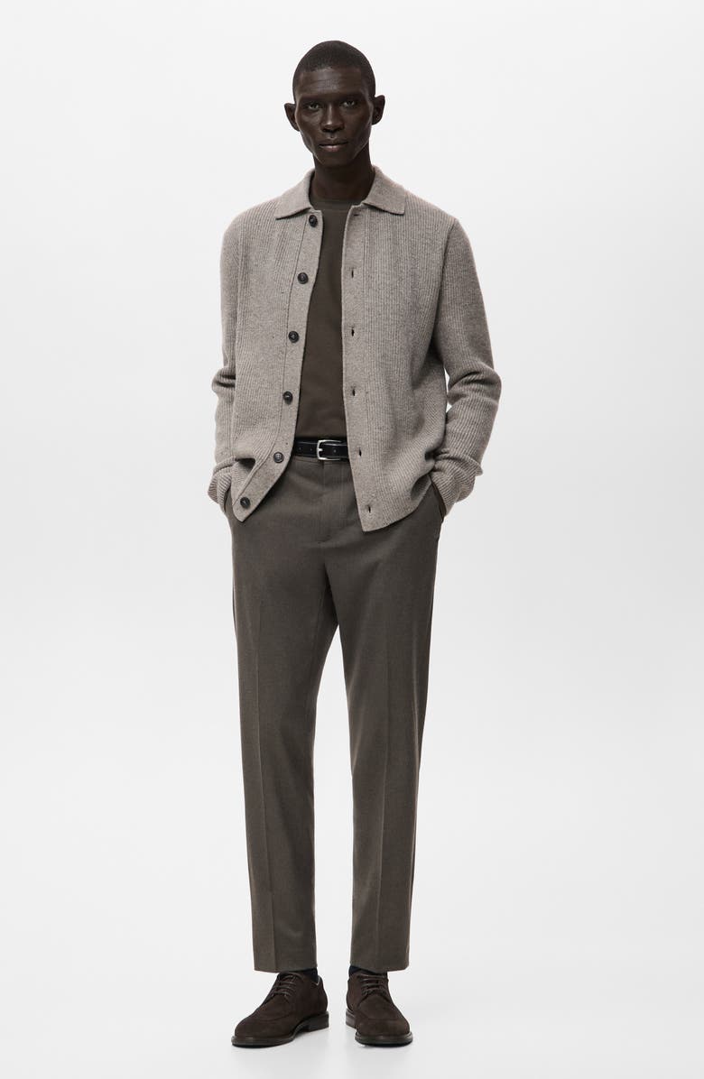 MANGO Rib Collar Cardigan, Alternate, color, Medium Brown Grey