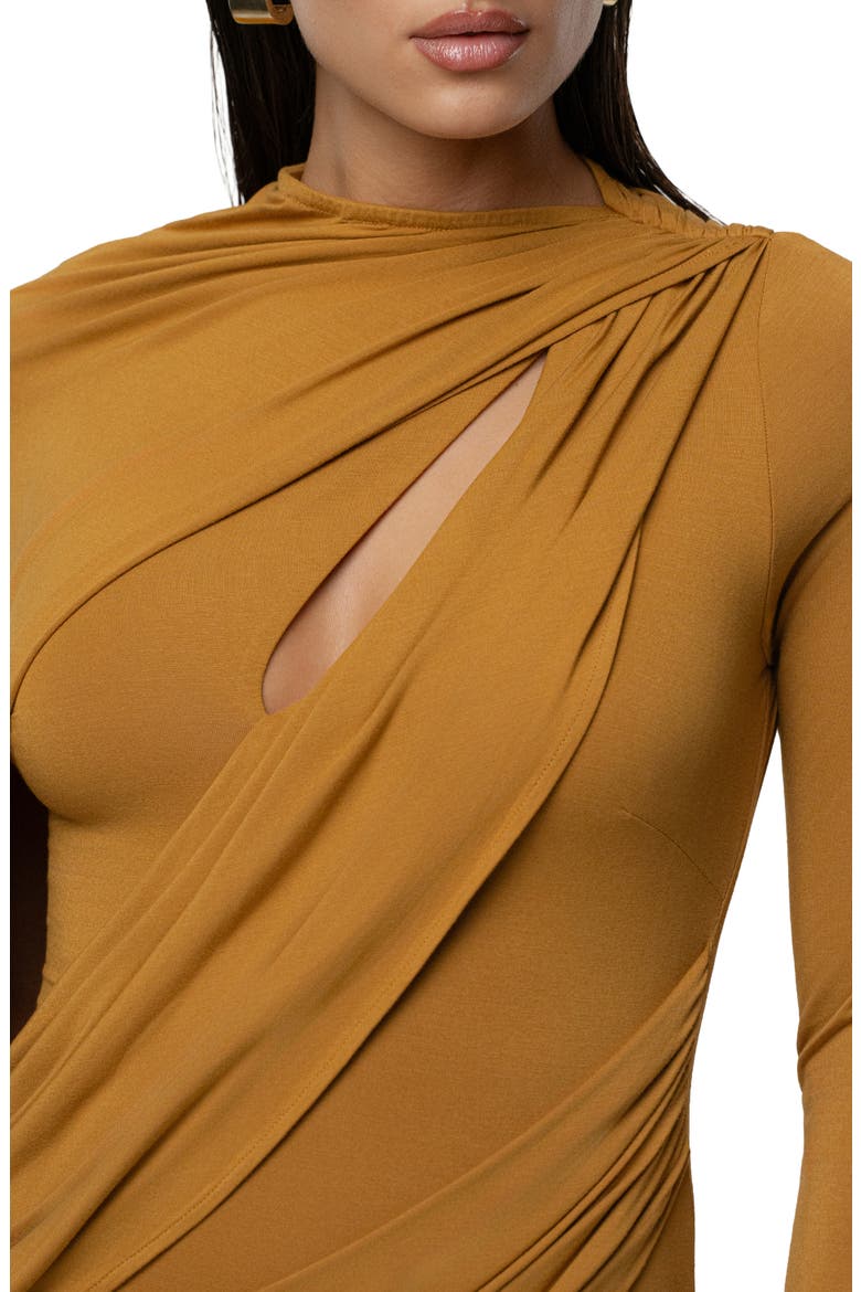 Draped Elegance Long Sleeve Gown, Alternate, color, GOLD