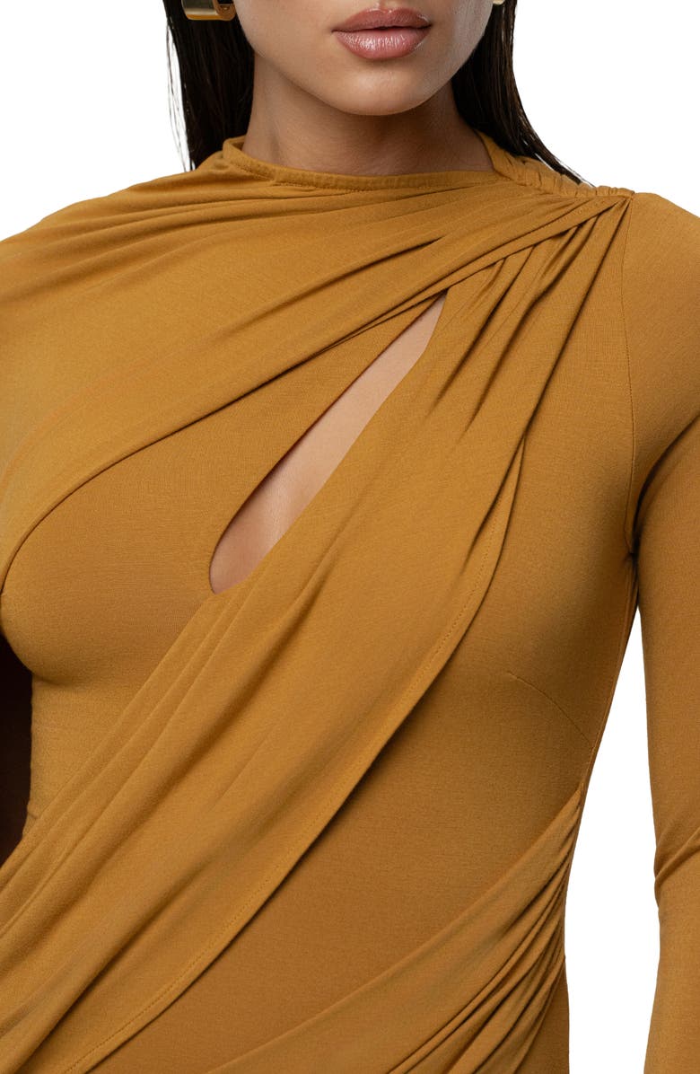 JLUXLABEL Draped Elegance Long Sleeve Gown, Alternate, color, Gold