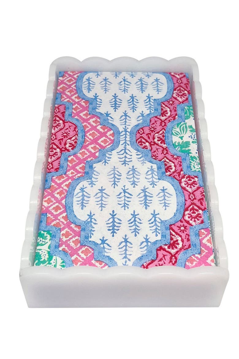 Provençal Cotton Pink White Scalloped Guest Towel Box Set, Main, color, WHITE