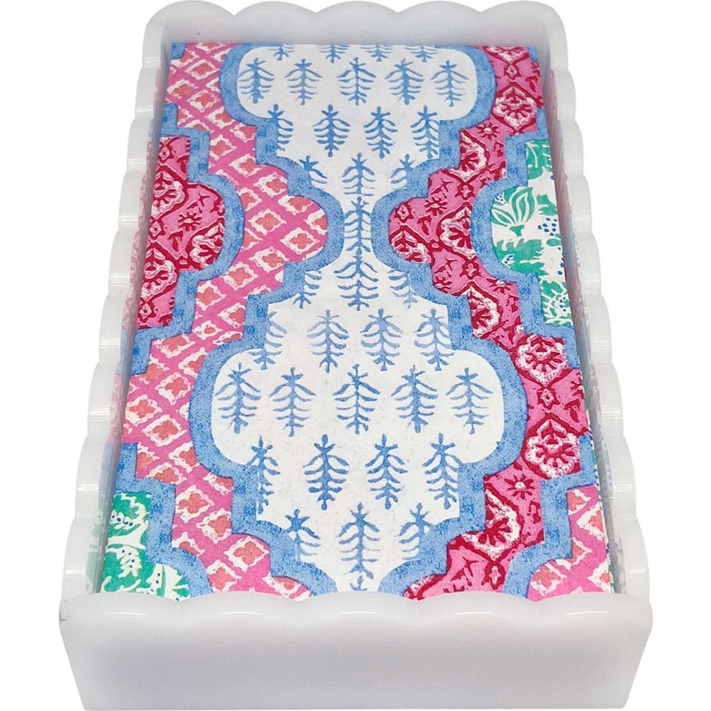 Mariposa Provençal Cotton Pink White Scalloped Guest Towel Box Set In White