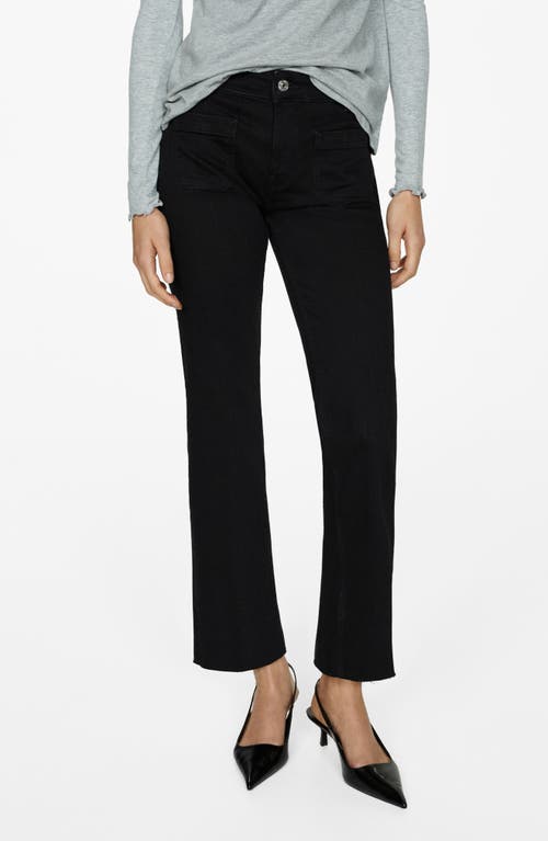 Shop Mango Alex Raw Hem Patch Pocket Crop Flare Jeans In Black Denim
