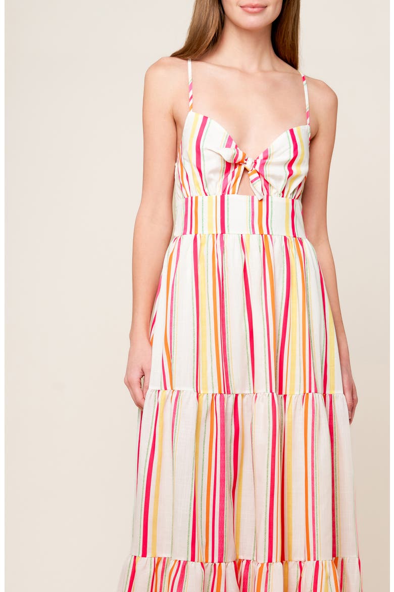 Stripe Tie Front Tiered Maxi Dress, Alternate, color, IVORY FUCHSIA