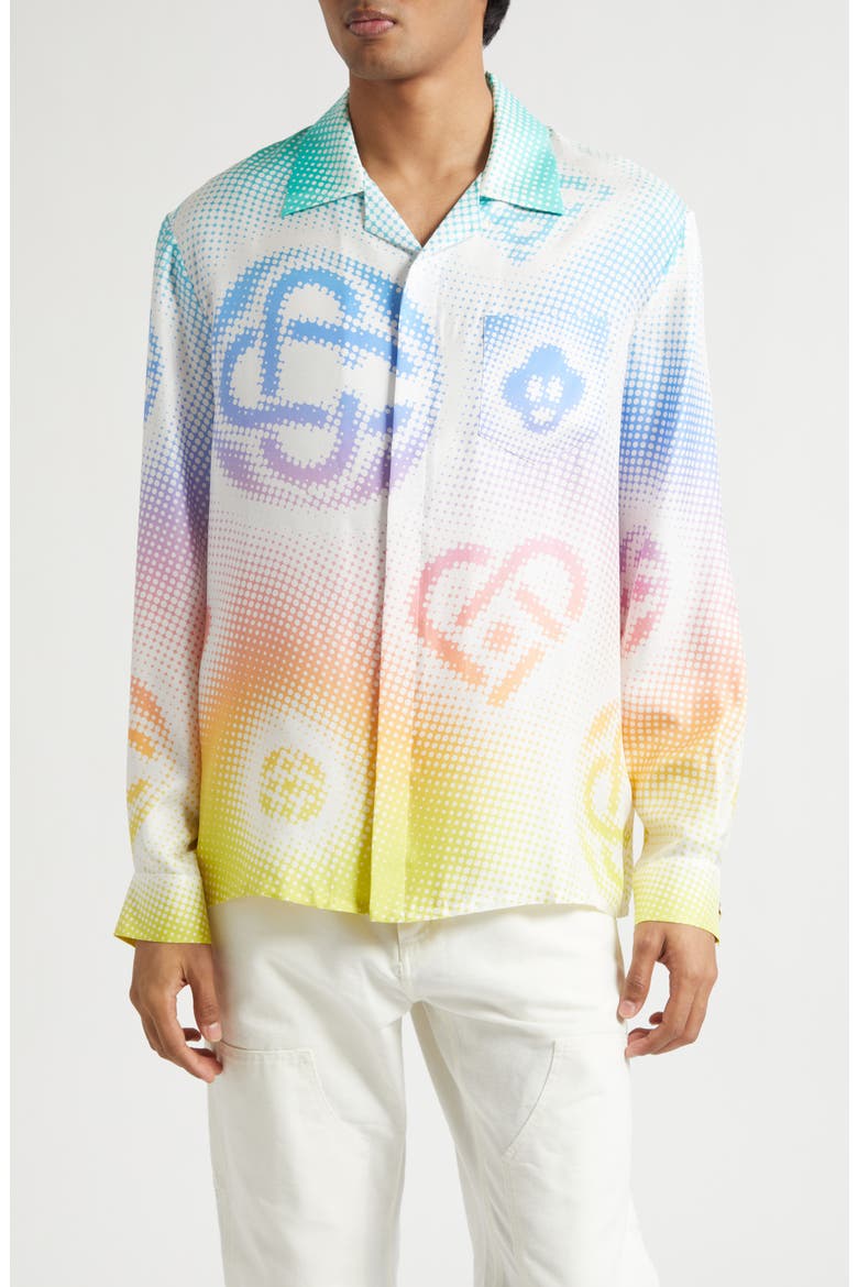 Gradient Monogram Silk Camp Shirt, Main, color, HALFTONE REPEATS LO