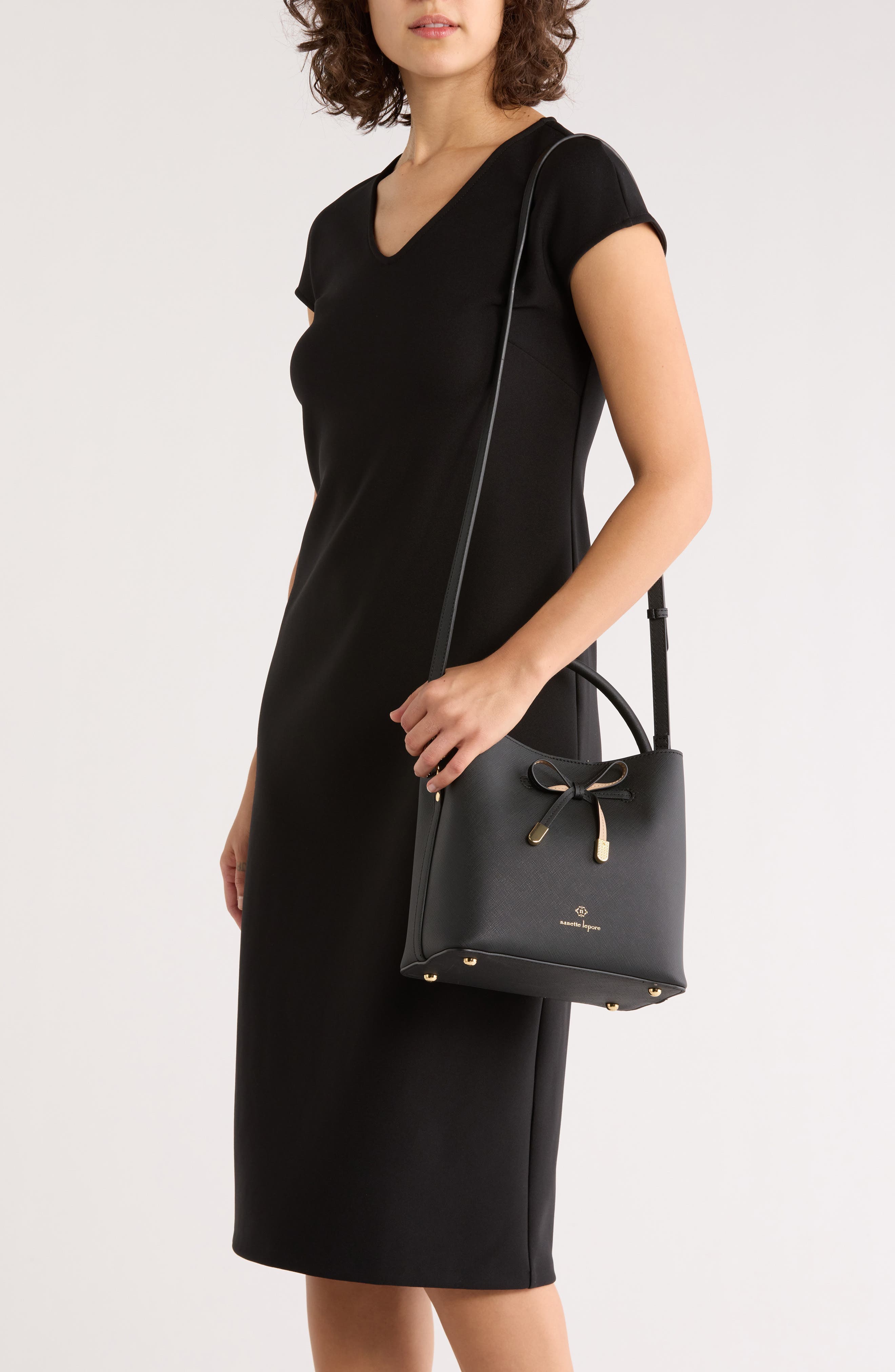 Nanette Lepore Kamilah Front Tie Bucket Bag, Alternate, color, Black - Taupe