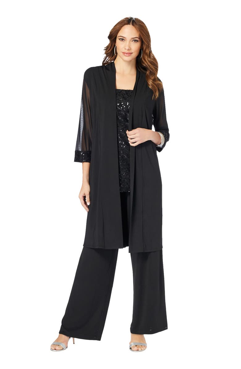 Roaman's Plus-Size 3 Piece Knit Embellished Pant Set, Main, color, Black