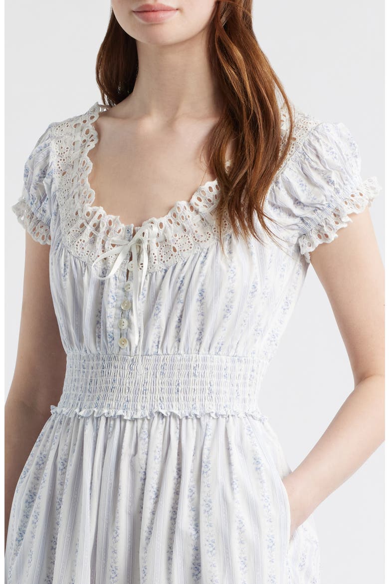 Emie Floral Smock Waist Cotton Dress, Alternate, color, SKY BONNET BLUE