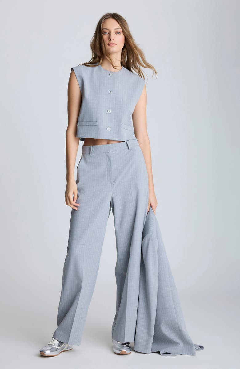 Kenneth Cole High Waist Stripe Wide Leg Pants, Alternate, color, Grey Dusk/ Pure White