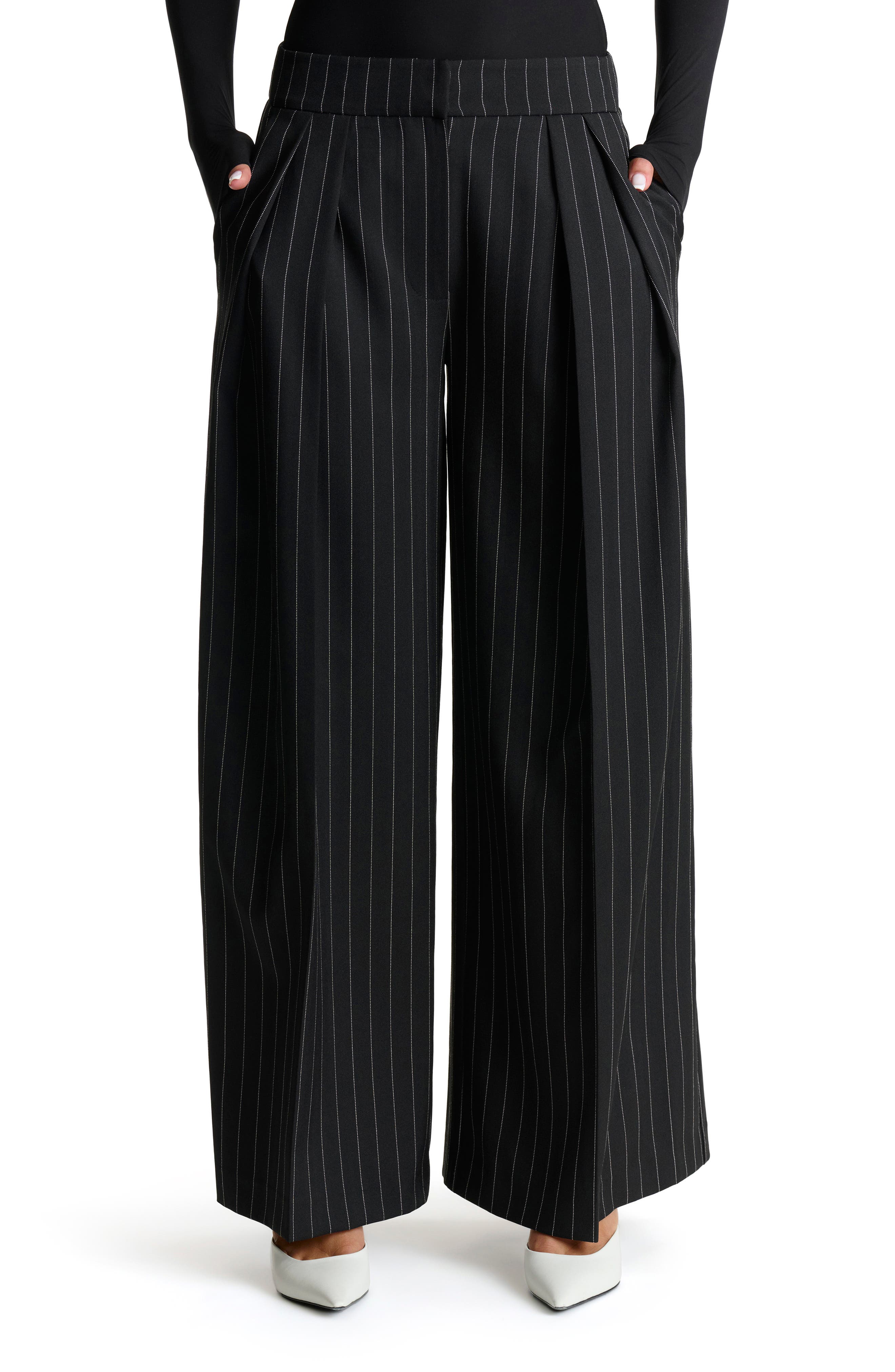 Naked Wardrobe Pinstripe Wide Leg Pants