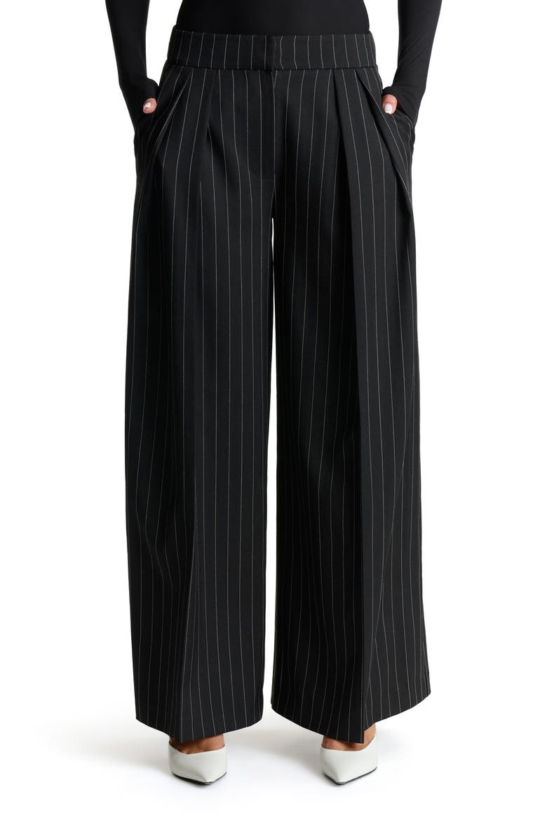 Pinstripe Wide Leg Pants, Main, color, BLACK
