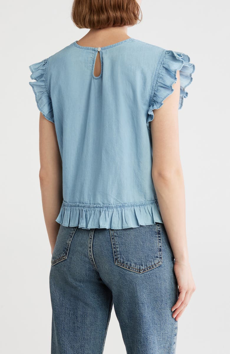 Melrose and Market Ruffle Sleeve V-Neck Top, Alternate, color, Medium Wash